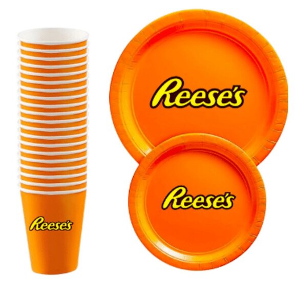 Candy Name Birthday Party Dinnerware, Bright Orange Party Plates, 60 Piece Set - Picture 2 of 4